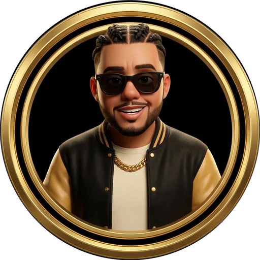 Official Rubi logo: cartoon Nino Rubirosa in a gold double ring